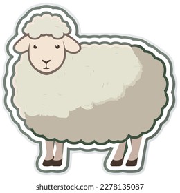 Sticker Sheep white outline. flat vector illustration
