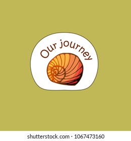 Sticker with shells in hand drawn style.  For travel book, diary and creative design. Vector illustration