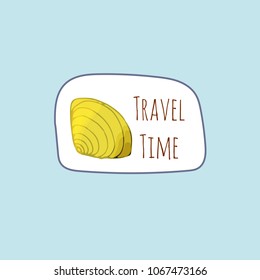 Sticker with shells in hand drawn style.  For travel book, diary and creative design. Vector illustration