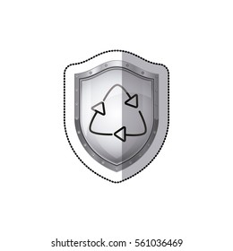 sticker shield with arrow recycled symbol