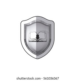 sticker shield with wavy pages book and arrow