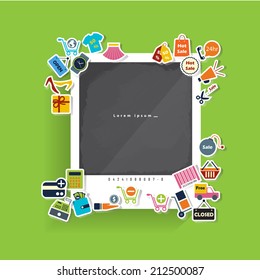 Sticker Shopping flat Icons with long shadow For Web and Mobile.Vector Design