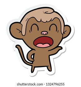 sticker of a shouting cartoon monkey pointing