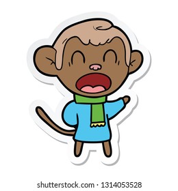 sticker of a shouting cartoon monkey wearing scarf