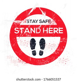 sticker signs (stay safe_stand here), vector illustration.