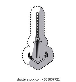 sticker silhouette anchor hanging from a link chain vector illustration