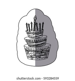 sticker silhouette cake three floors with candles vector illustration
