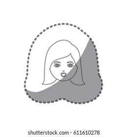 sticker silhouette cartoon human female smiling expression face vector illustration