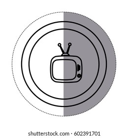 sticker silhouette circular frame with silhouette antique tv vector illustration