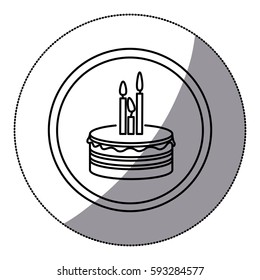 sticker silhouette circular frame with cake and candles vector illustration