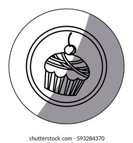 sticker silhouette circular frame with cherry cupcake icon vector illustration