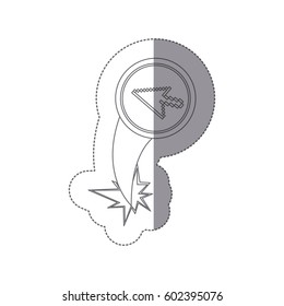 sticker silhouette circular frame with pixelated cursor arrow ejection flying vector illustration