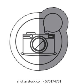 sticker silhouette circular shape with photographic camera with dialog box