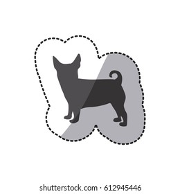 sticker silhouette cute dog animal, vector illustration