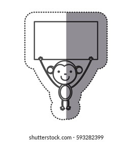 sticker silhouette cute monkey with poster icon vector illustration