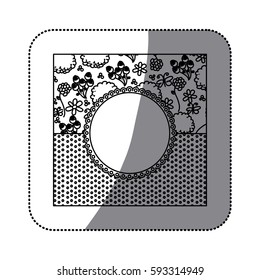 sticker silhouette decorative frame with pattern roses and dotted design vector illustration