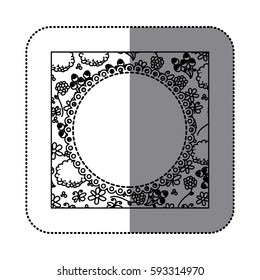 sticker silhouette decorative frame with pattern roses and butterflies design vector illustration