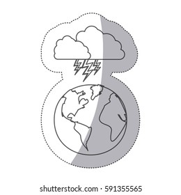 sticker silhouette earth world cloud with cloud with lightnings vector illustration