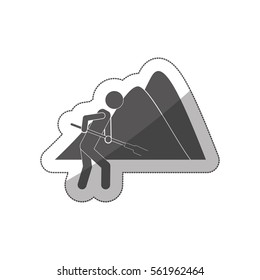 sticker silhouette farmer with mattock in the mountain