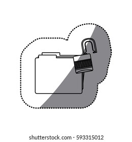 sticker silhouette folder with paclock opened vector illustration