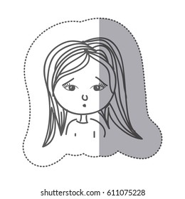 sticker silhouette half body caricature sad girl vector illustration