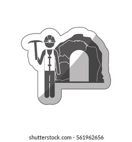 sticker silhouette miner with pickaxe