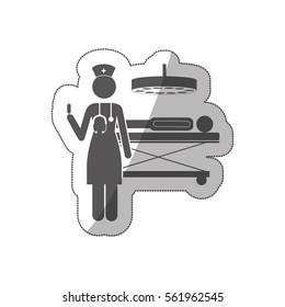 sticker silhouette nurse in operations room with pacient