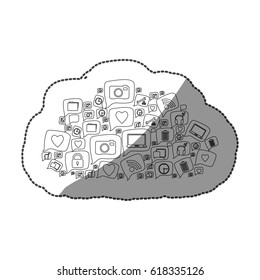sticker silhouette pattern cloud shape formed by callout social icons vector illustration