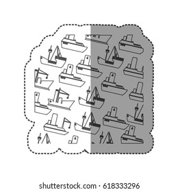 sticker silhouette pattern vessel and ship design vector illustration