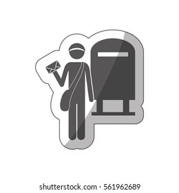 sticker silhouette postman with mailbox
