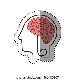 sticker silhouette profile human head with brain vector illustration