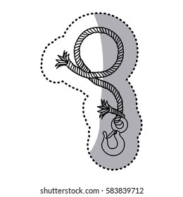 sticker silhouette realistic nautical break rope with metal hook vector illustration