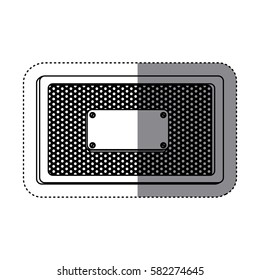 sticker silhouette rectangle frame metallic with grill perforated and plaque vector illustration