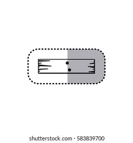 sticker silhouette rectangular piece wooden board with nails vector illustration