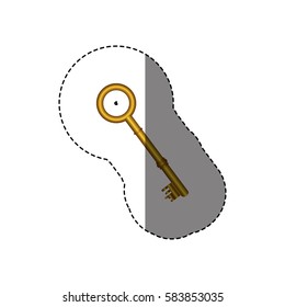 sticker with silhouette of rounded shape vintage gold key vector illustration