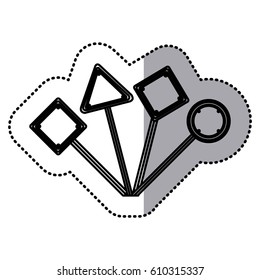 sticker silhouette set shape traffic sign with base pole vector illustration