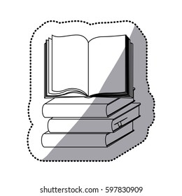sticker silhouette set stack school books with open book vector illustration
