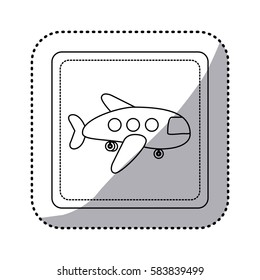 sticker silhouette square button cartoon jet airplane transport icon design vector illustration