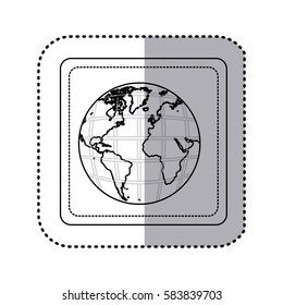sticker silhouette square button earth world map with continents in 3d vector illustration