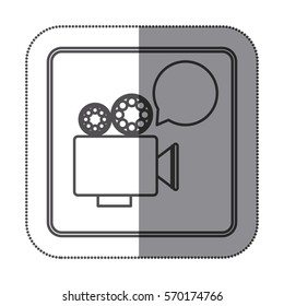 sticker silhouette square shape with retro movie projector with dialog box
