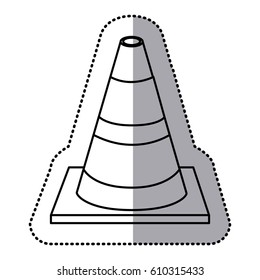 sticker silhouette striped traffic cone flat icon vector illustration