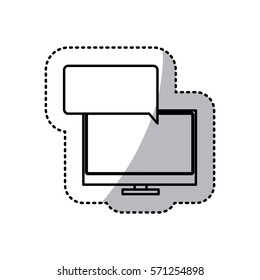 sticker silhouette tech screen computer in wide flat dialogue callout box