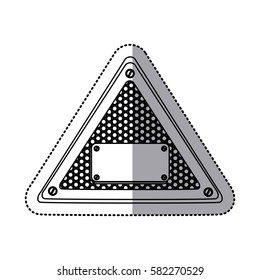 sticker silhouette triangle metallic frame with grill perforated and plaque with screws vector illustration