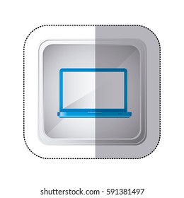 sticker silver square button with blue tech laptop vector illustration