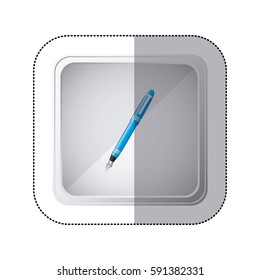 sticker silver square button with fountain pen icon vector illustration