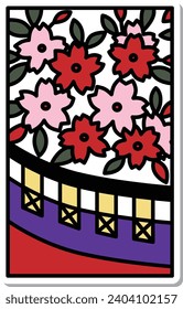 Sticker Simple Hanafuda Curtain Yayoi Cherry Blossom March Cherry Blossom Curtain
