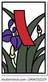 Sticker simple hanafuda irises, Moriwa, Satsuki, red and short May, irises and red and short