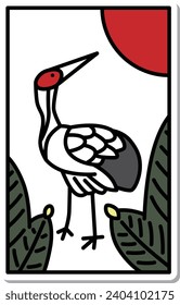 Sticker Simple Hanafuda Mutsuki Pine Crane January Pine and Crane