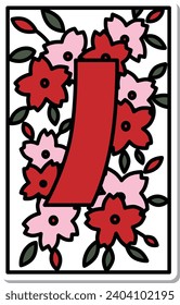 Sticker Simple Hanafuda Yayoi Cherry Blossom Red Short March Cherry Blossom Red Short