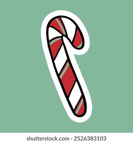 Sticker with simple striped candy cane, doodle style vector